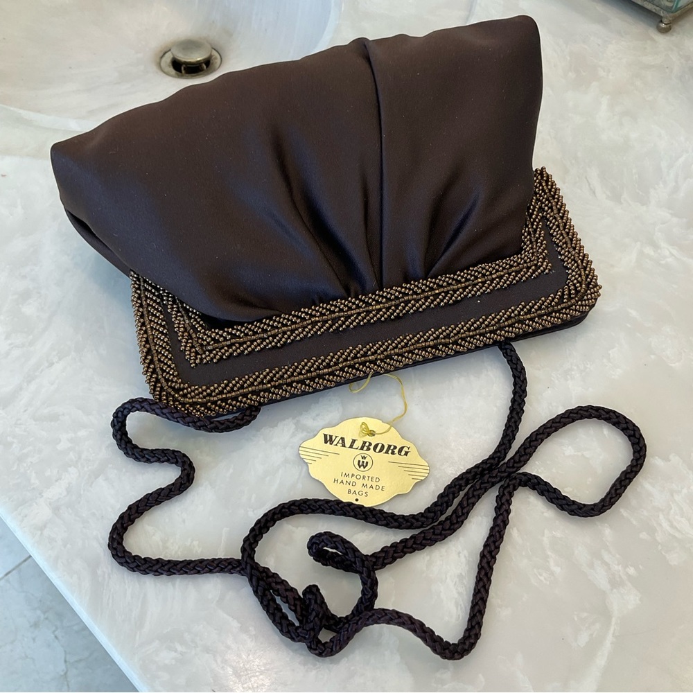 Balborg beaded satin clutch evening bag with strap, NWT yet vintage, excellent! - Picture 2 of 13